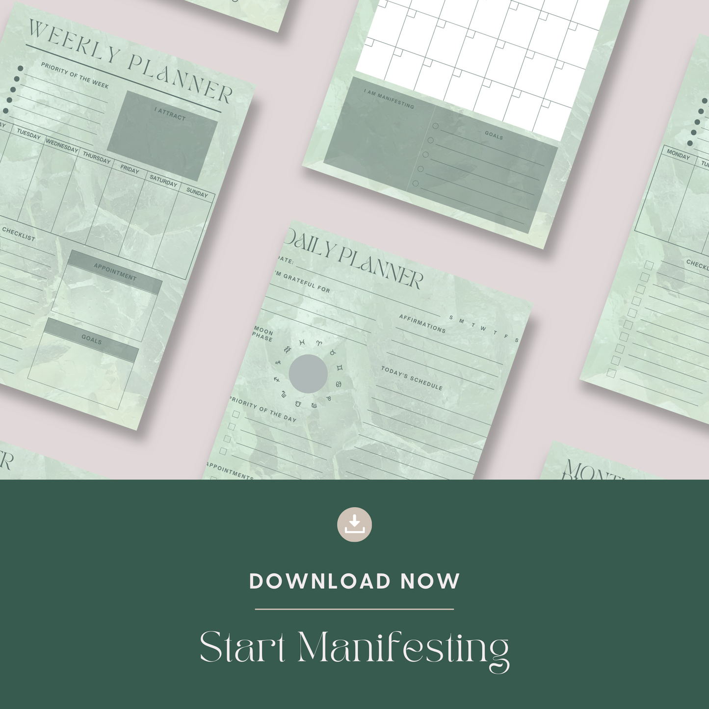 Daily Weekly Monthly Planner Set - Green Aventurine