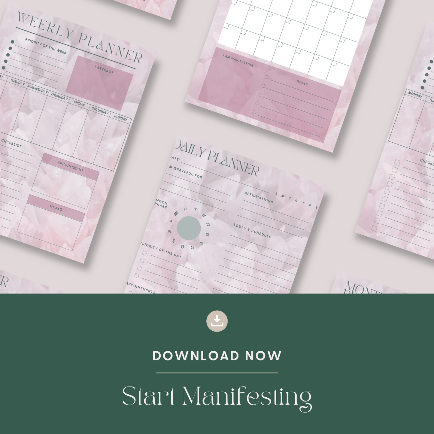 Daily Weekly Monthly Planner Set - Rose Quartz