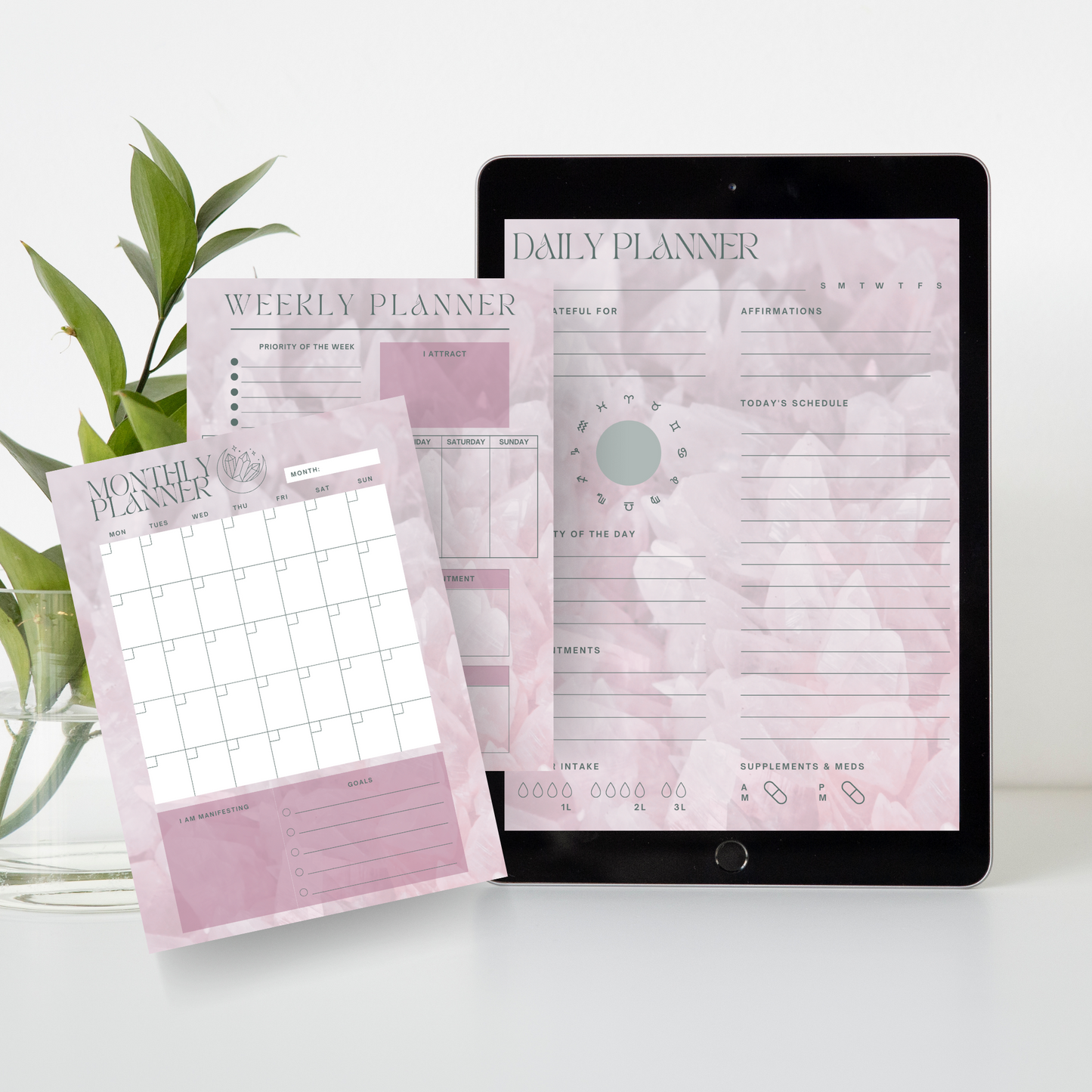 Daily Weekly Monthly Planner Set - Rose Quartz