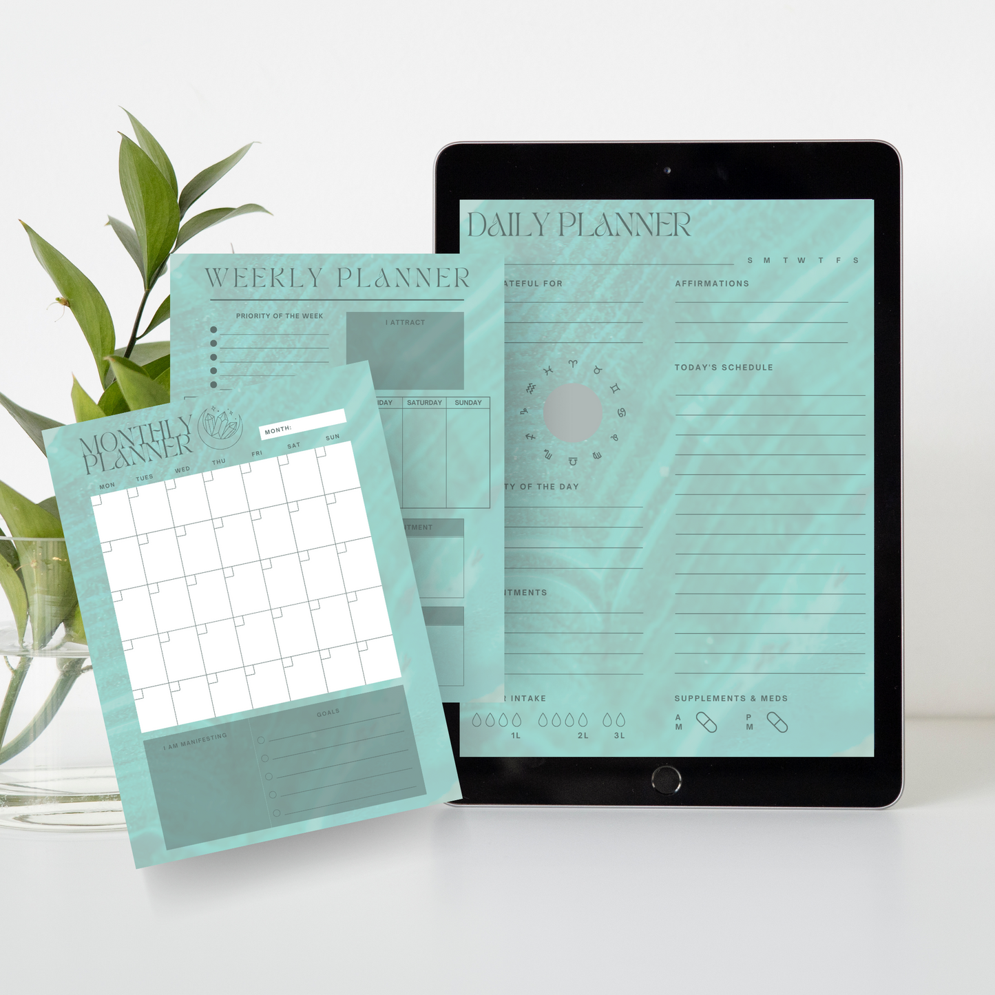 Daily Weekly Monthly Planner Set - Malachite