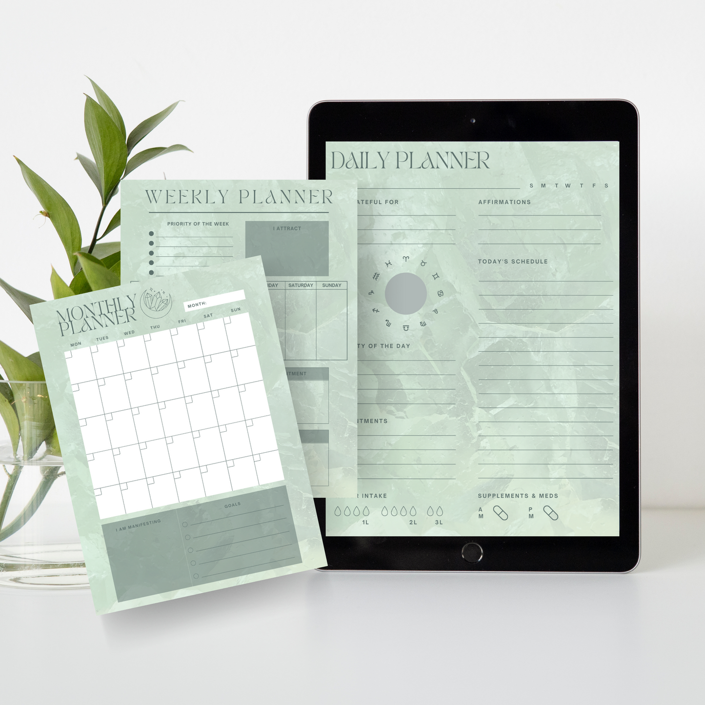 Daily Weekly Monthly Planner Set - Green Aventurine